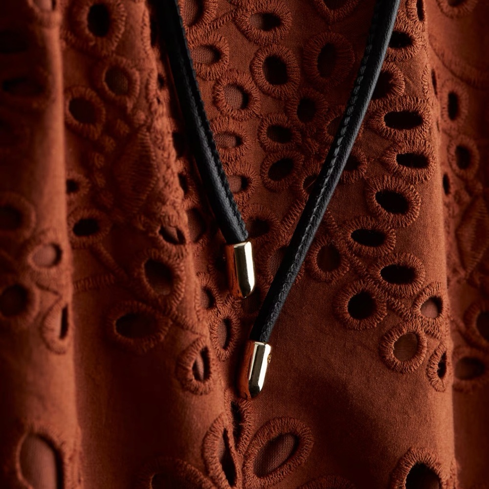 H&M Brown Long Sleeve Eyelet Dress - Picture 7 of 10